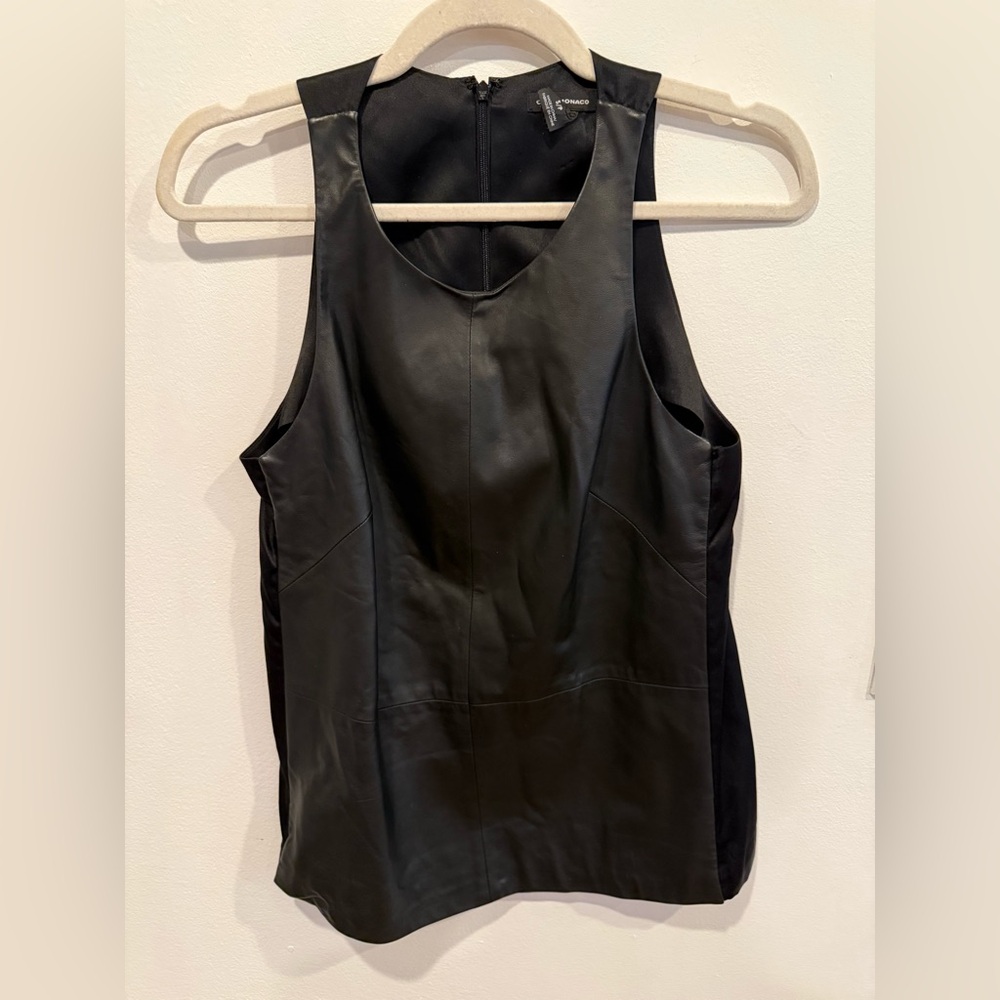 Club Monaco Black Leather Sleeveless Top